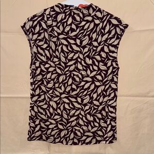 Ann Taylor Cream and Maroon Leaf Print Blouse